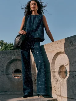 Délavage bleu - Jean large orné