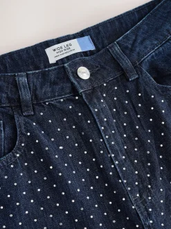 Délavage bleu - Jean large orné