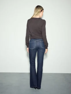 Délavage bleu - Jean évasé extensible à taille haute