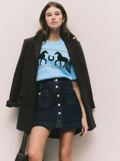 Délavage bleu - Minijupe Denim à poches plaquées