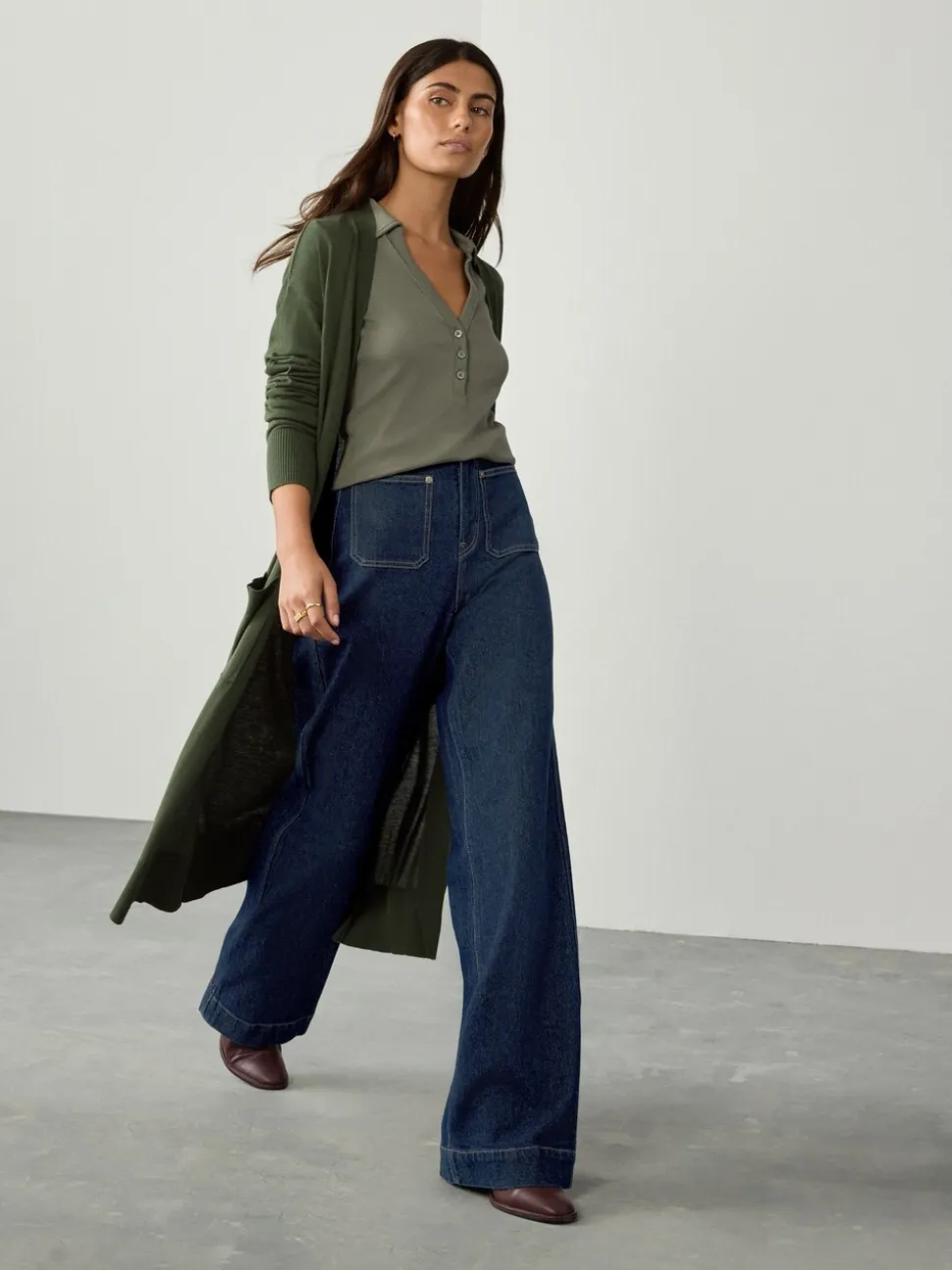 Délavage bleu - N Premium Jean Ample Extensible à poche haute avec poche plaquée