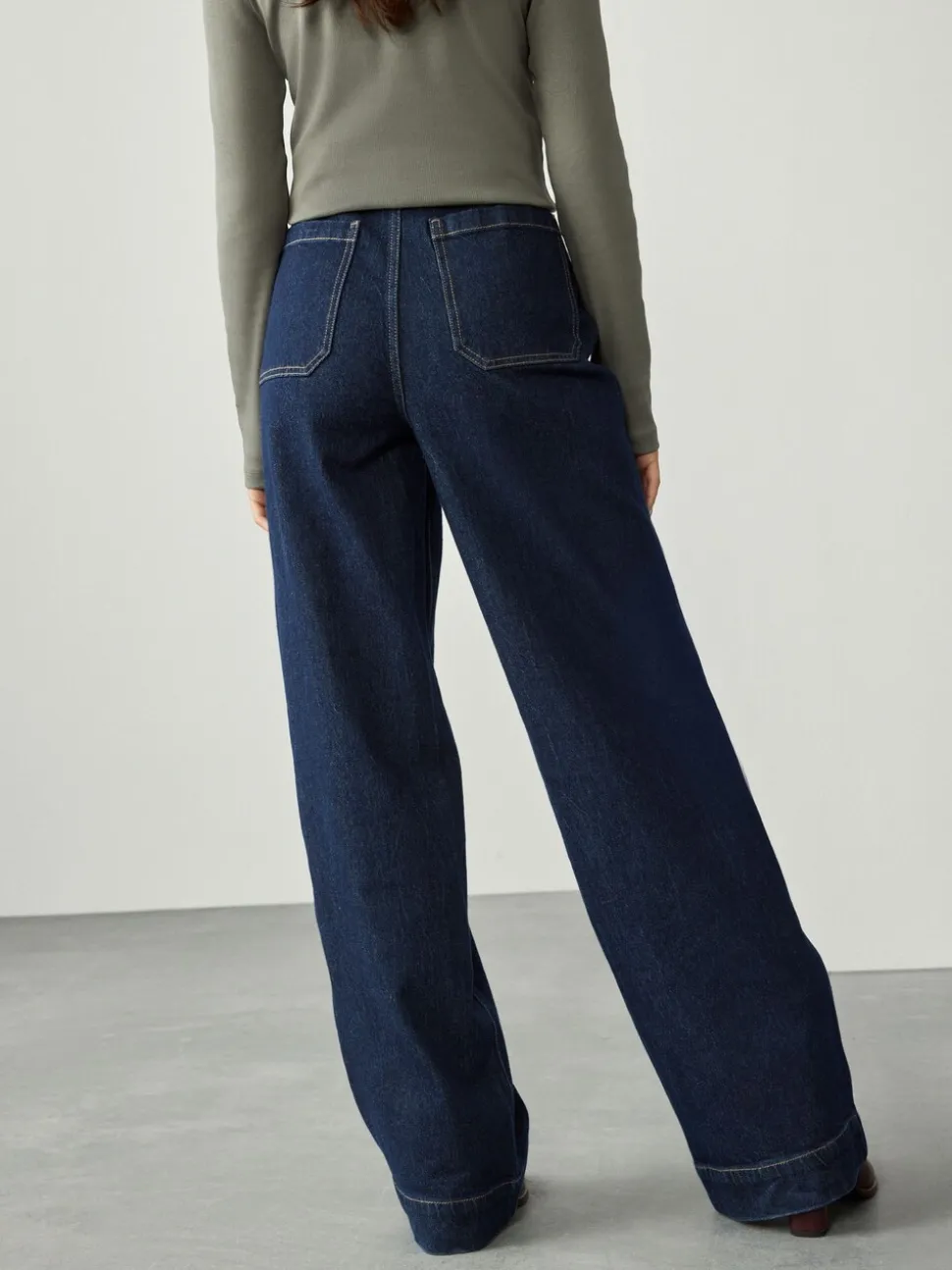 Délavage bleu - N Premium Jean Ample Extensible à poche haute avec poche plaquée