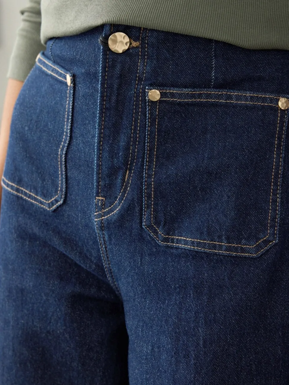 Délavage bleu - N Premium Jean Ample Extensible à poche haute avec poche plaquée