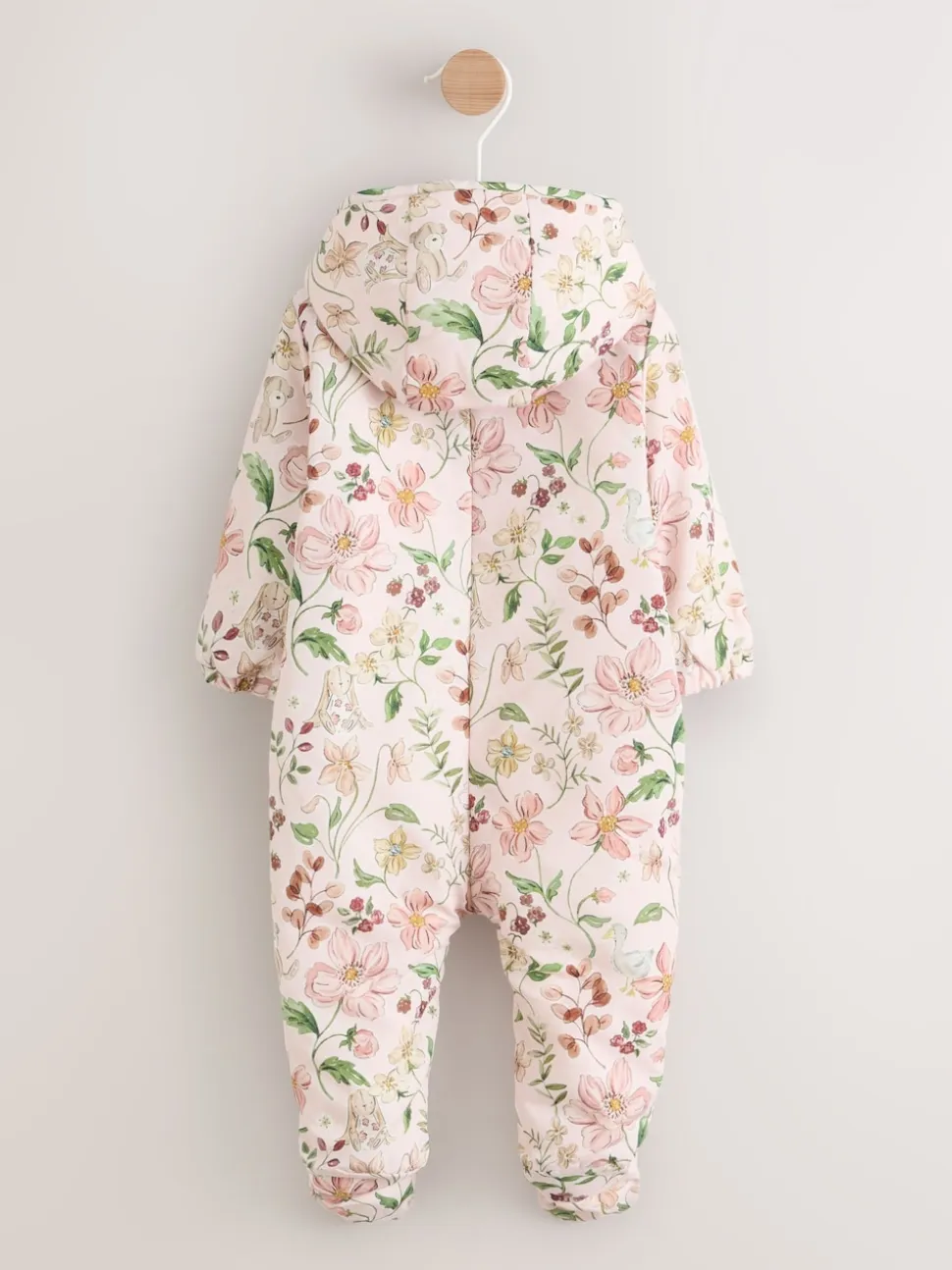 Double zip imprimé fleuri rose - Combinaison à capuche en nylon bébé (0mois-2ans)