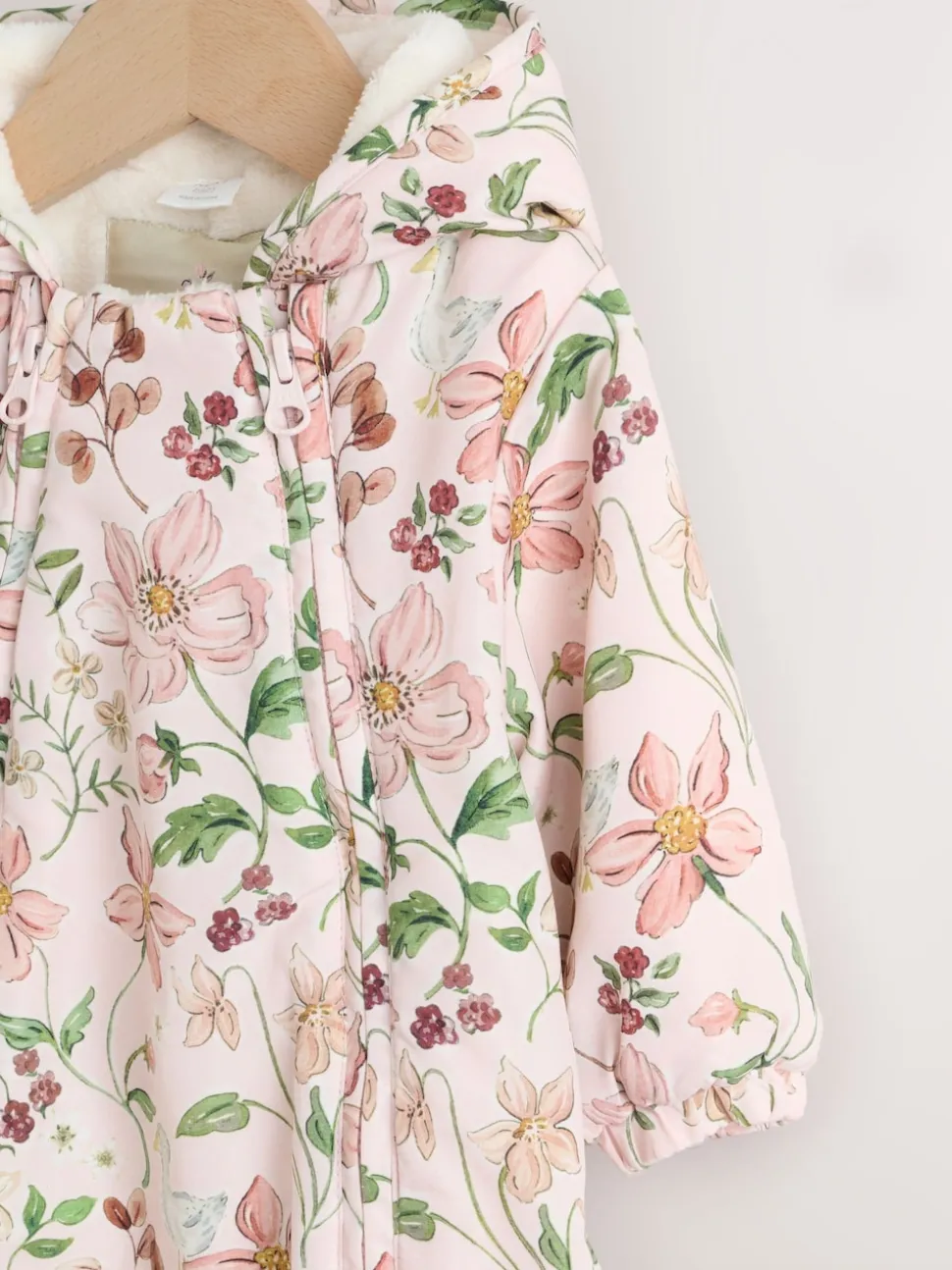 Double zip imprimé fleuri rose - Combinaison à capuche en nylon bébé (0mois-2ans)