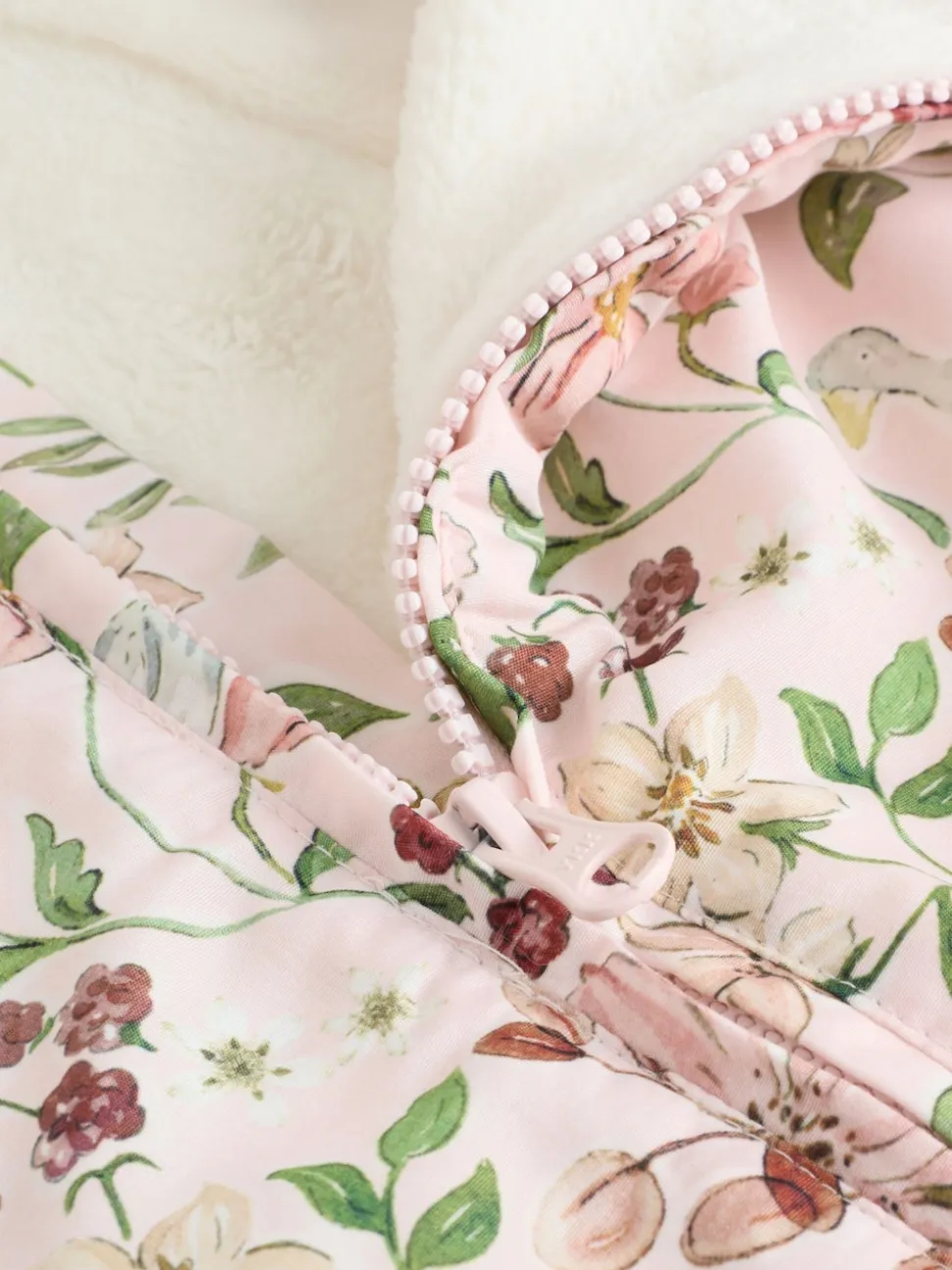 Double zip imprimé fleuri rose - Combinaison à capuche en nylon bébé (0mois-2ans)