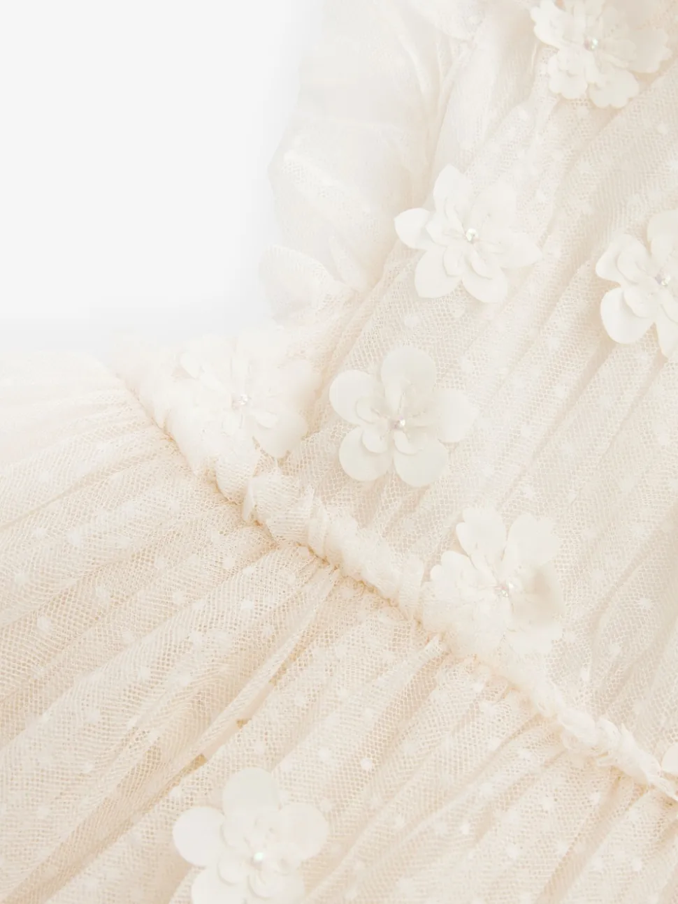 Ecru Blanc 3D Fleur - Robe de fleur en maille (3-16ans)