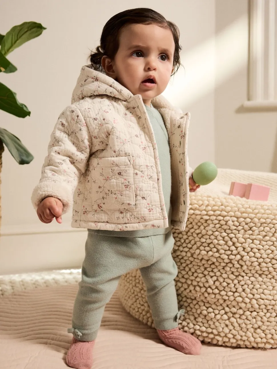 Ecru Floral - Manteau Bébé en jersey effet froissé (0mois -2ans)