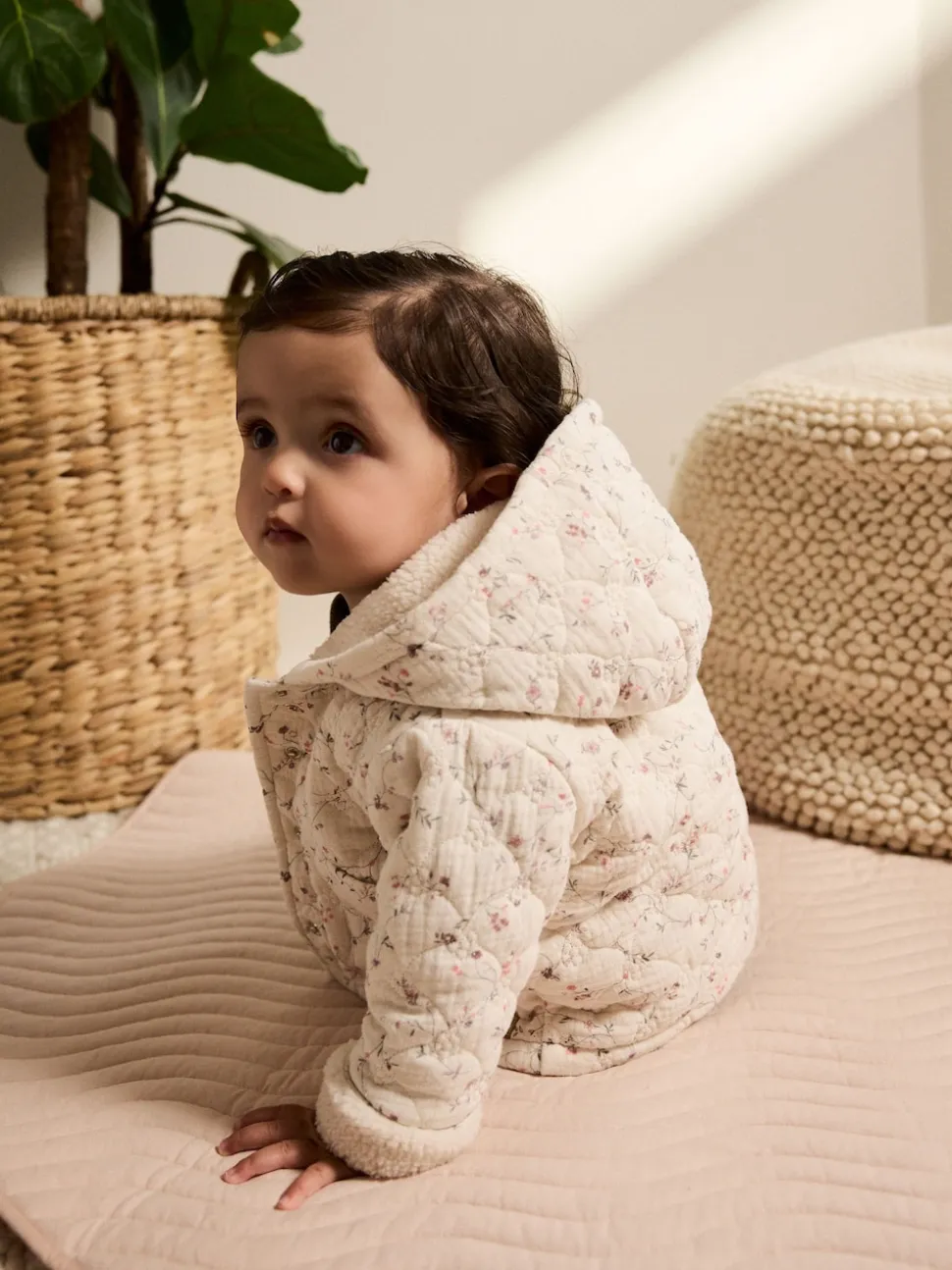 Ecru Floral - Manteau Bébé en jersey effet froissé (0mois -2ans)