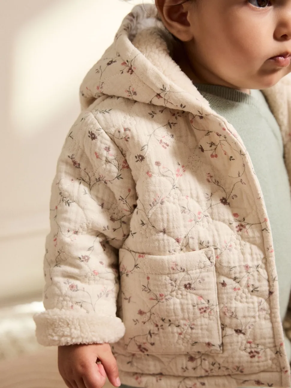 Ecru Floral - Manteau Bébé en jersey effet froissé (0mois -2ans)