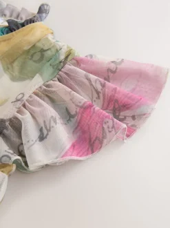 Ecru Floral - Robe longue Grande occasion à col en V Imprimé en maille Plissé