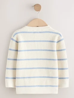 Ecru/Bleu - Pull Henley à rayures (3mois-7ans)
