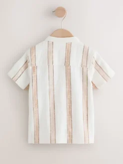 Ecru/Brown - Chemise à manches courtes avec col mao à texture rayée (3mois-7ans)
