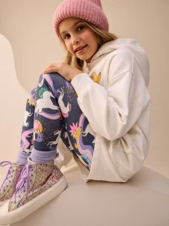 Ecru/Licorne marine - Ensemble Leggings Sweat-shirt à capuche imprimé graphique (3-16ans)