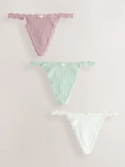 Ecru/Rose - Lot de 3 culottes sans coutures en pointelle