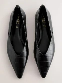 Effet Croc noir - Ballerines en cuir haut de gamme à bout pointu