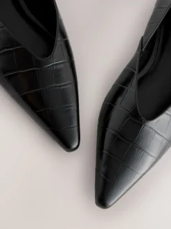 Effet Croc noir - Ballerines en cuir haut de gamme à bout pointu