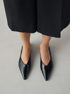 Effet Croc noir - Ballerines en cuir haut de gamme à bout pointu