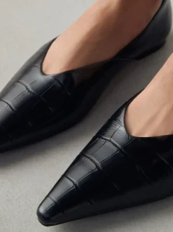 Effet Croc noir - Ballerines en cuir haut de gamme à bout pointu