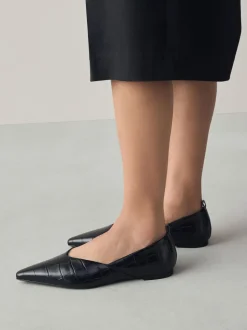 Effet Croc noir - Ballerines en cuir haut de gamme à bout pointu