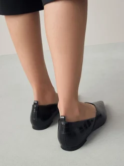 Effet Croc noir - Ballerines en cuir haut de gamme à bout pointu