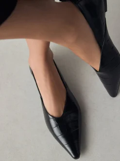 Effet Croc noir - Ballerines en cuir haut de gamme à bout pointu