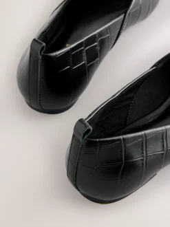 Effet Croc noir - Ballerines en cuir haut de gamme à bout pointu