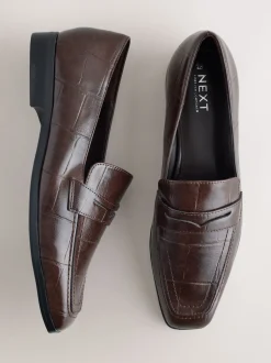 Effet croco Marron chocolat - Mocassins Forever Comfort® à bout carré