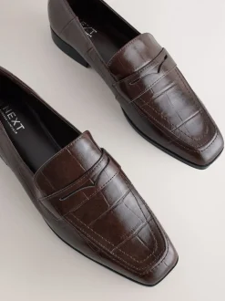 Effet croco Marron chocolat - Mocassins Forever Comfort® à bout carré