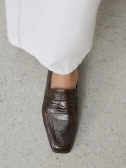 Effet croco Marron chocolat - Mocassins Forever Comfort® à bout carré