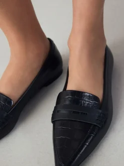 Effet croco Noir en relief - Mocassins Forever Comfort® Premium en cuir à bout pointu