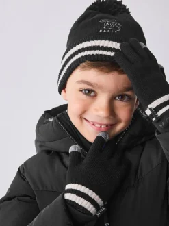 Ensemble bonnet et gants à pompon Noir à logo Baker by Ted Baker Garçons