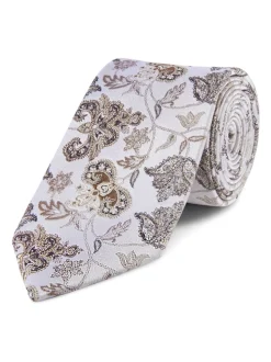 Ensemble cravate et mouchoir de poche fleuri Skopes en soie