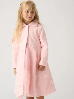 Ensemble Miss veste rose et robe papillon en tulle appliqué