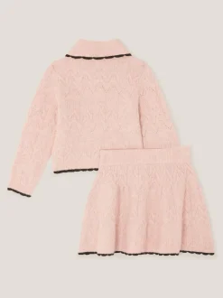 Ensemble Monsoon cardigan à col nœud et jupe en maille