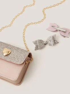 Ensemble Monsoon Mini sac pailleté et pinces à cheveux avec nœud