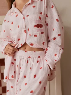 Ensemble pyjama en coton boutonné Bath & Body Works All Over Lips