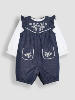 Ensemble salopette et haut JoJo Maman Bébé en chambray brodé