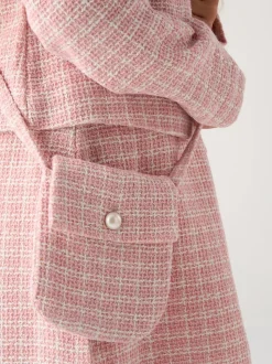 Ensemble veste à carreaux, robe et sac Miss rose en tweed