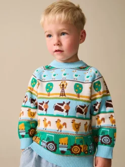 Fair Isle multi-motifs - Personnage Pull Col rond en maille (3mois-7ans)