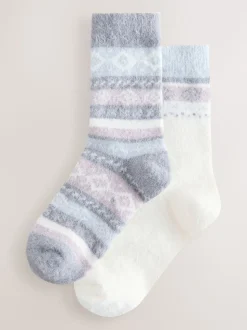 Fairisle noir/pastel - Lot de 2 paires de chaussettes douillettes super poilues