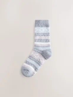 Fairisle noir/pastel - Lot de 2 paires de chaussettes douillettes super poilues