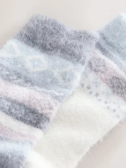 Fairisle noir/pastel - Lot de 2 paires de chaussettes douillettes super poilues
