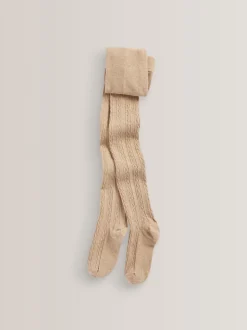 Farine d’avoine Cream/brun - Lot de 3 collants en torsades de coton riche