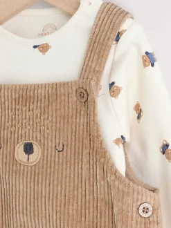 Fauve à motif ours marron - Ensemble salopette et body en velours côtelé (0mois-2ans)