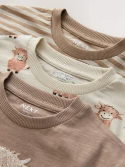 Fauve neutre Hamish - Lot de 3 T-shirts à manches longues imprimé animal et personnage (3mois-7 ans)
