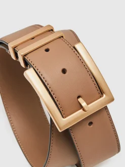 Fauve/taupe - Reiss Brompton Leather Square Buckle Ceintures