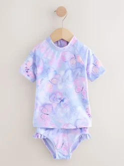 Feuille papillon violet lilas - Ensemble de bain Sunsafe à manches courtes (3mois à10ans)