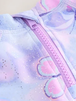 Feuille papillon violet lilas - Ensemble de bain Sunsafe à manches courtes (3mois à10ans)