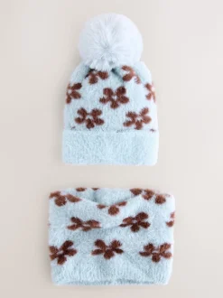 Fleur bleu chocolat - Ensemble bonnet et snoods (1-16ans) (1-16ans)